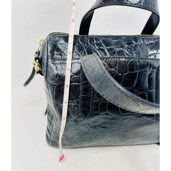 Fossil Sydney Black Croc Embossed Leather Satchel Handbag Crossbody Purse - Picture 6 of 9